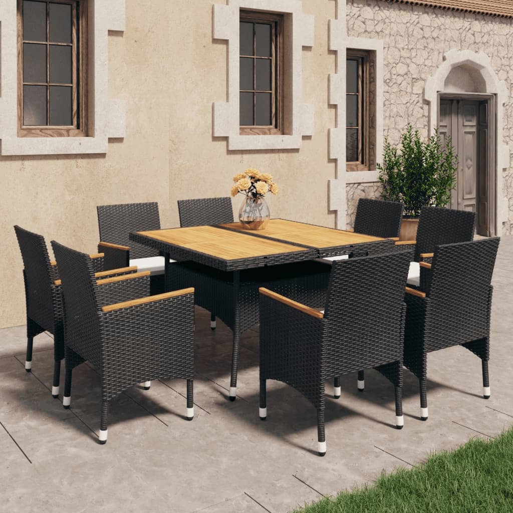 9 Piece Garden Dining Set Poly Rattan And Tempered Glass