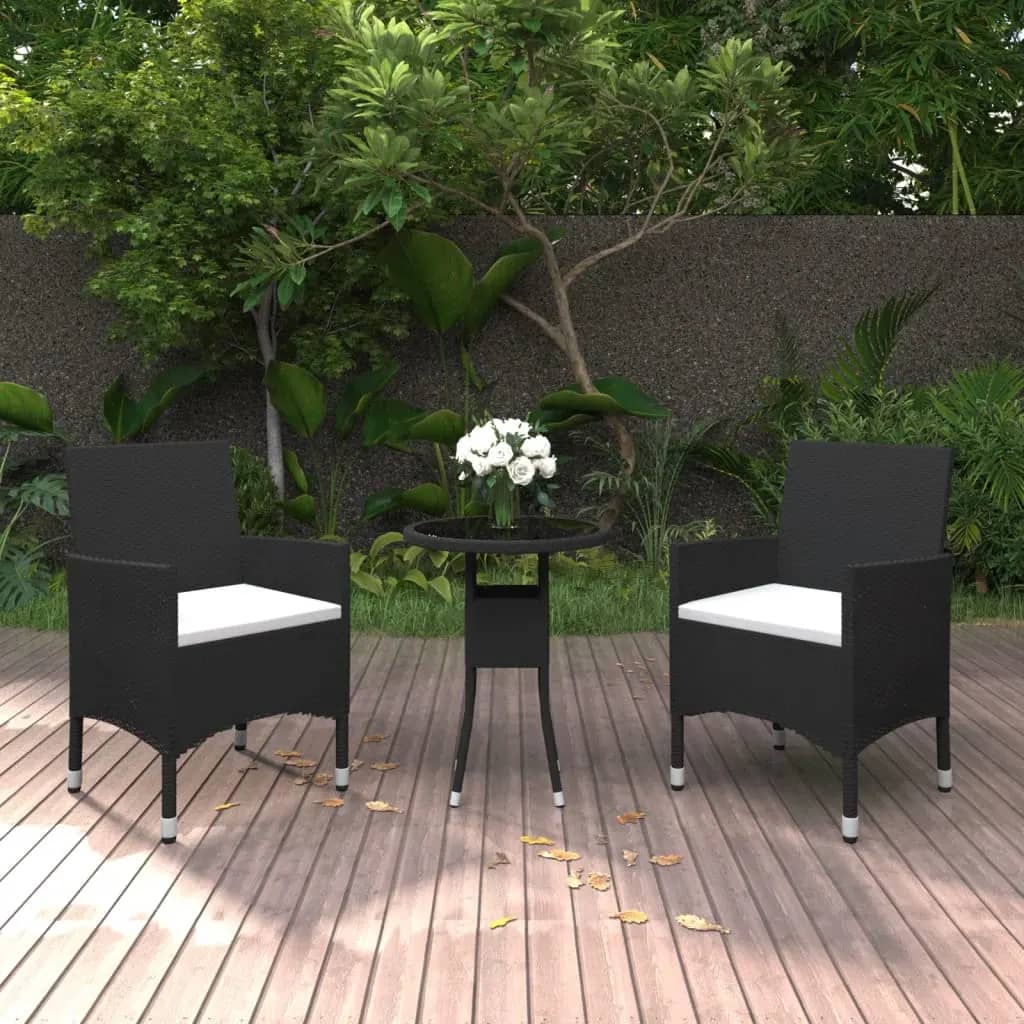 3 Piece Garden Bistro Set Poly Rattan And Tempered Glass