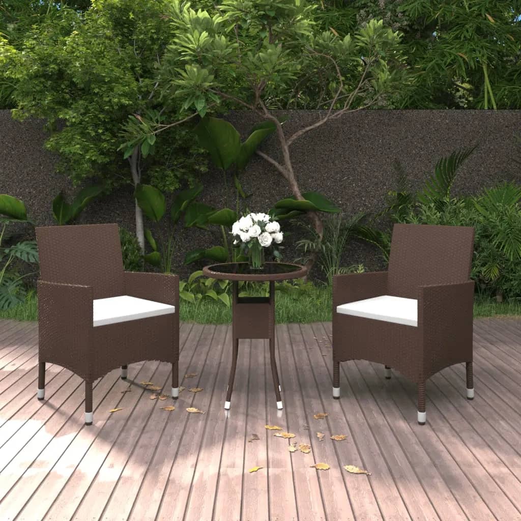 3 Piece Garden Bistro Set Poly Rattan And Tempered Glass