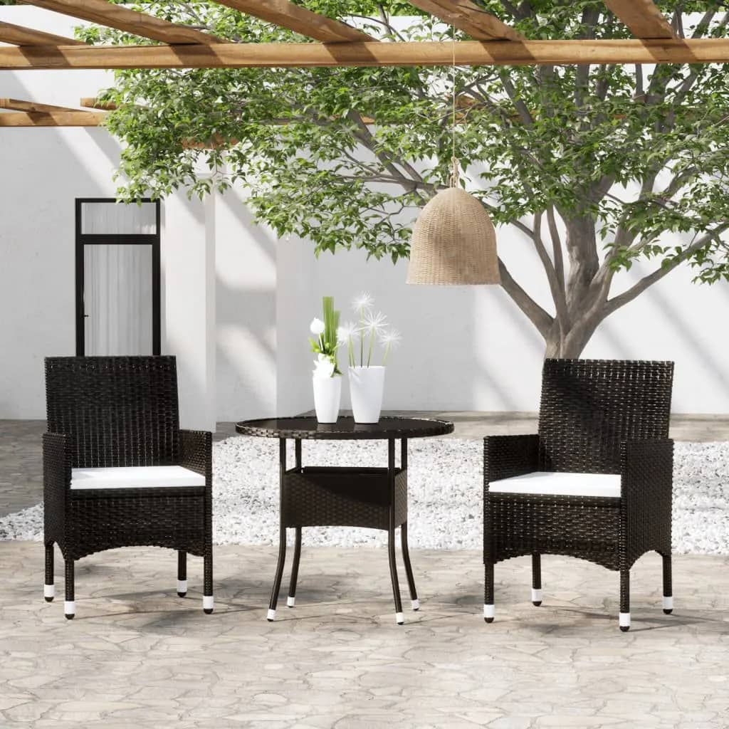 3 Piece Garden Bistro Set Poly Rattan And Tempered Glass