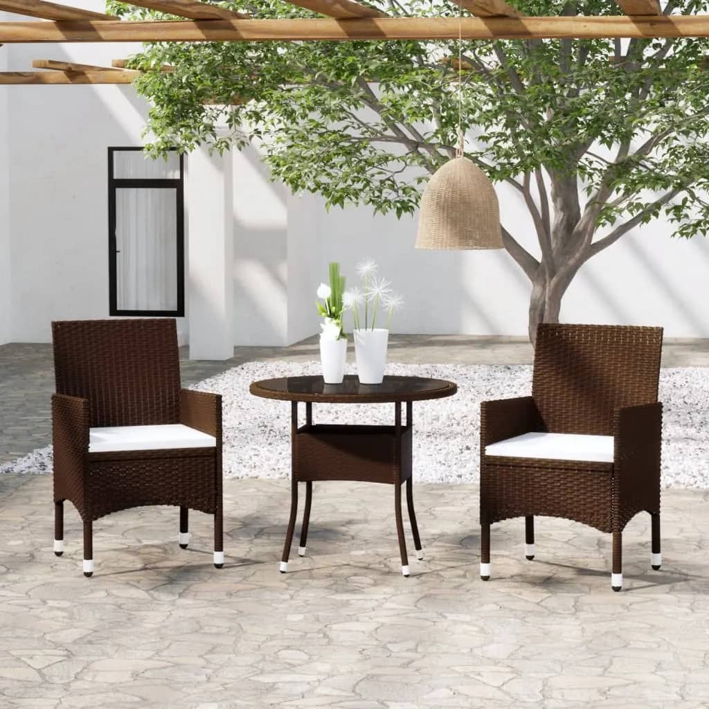 3 Piece Garden Bistro Set Poly Rattan And Tempered Glass