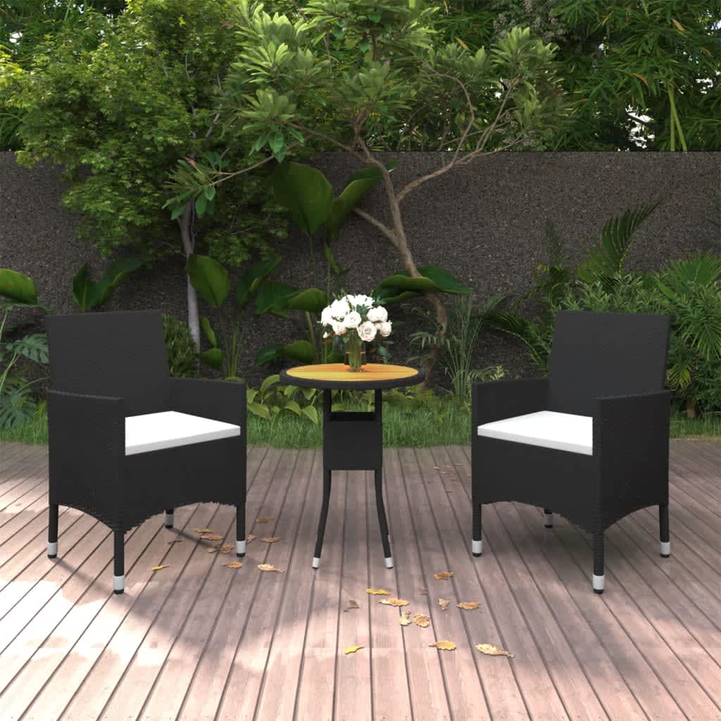 3 Piece Garden Bistro Set Poly Rattan And Solid Wood