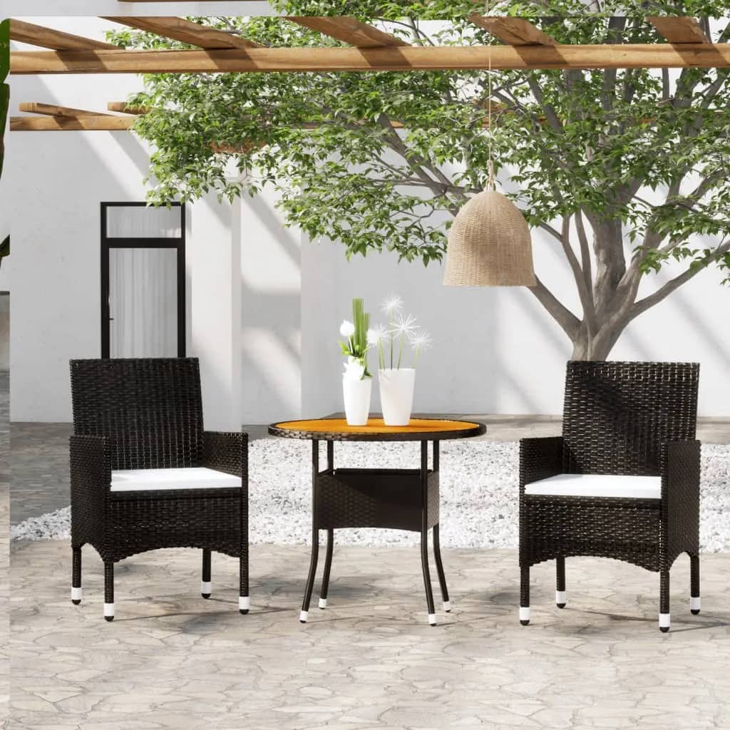 3 Piece Garden Bistro Set Poly Rattan And Solid Wood