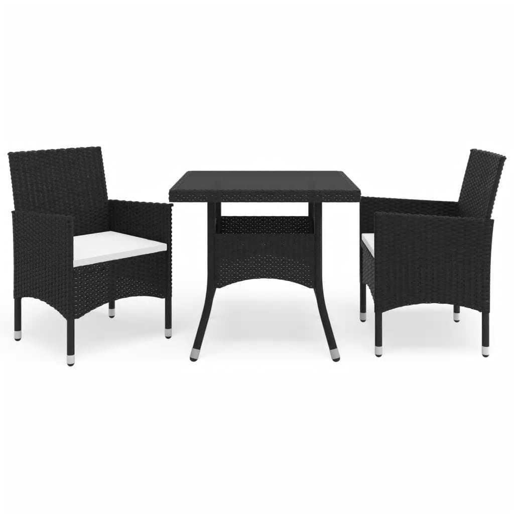 3 Piece Garden Dining Set Poly Rattan And Tempered Glass