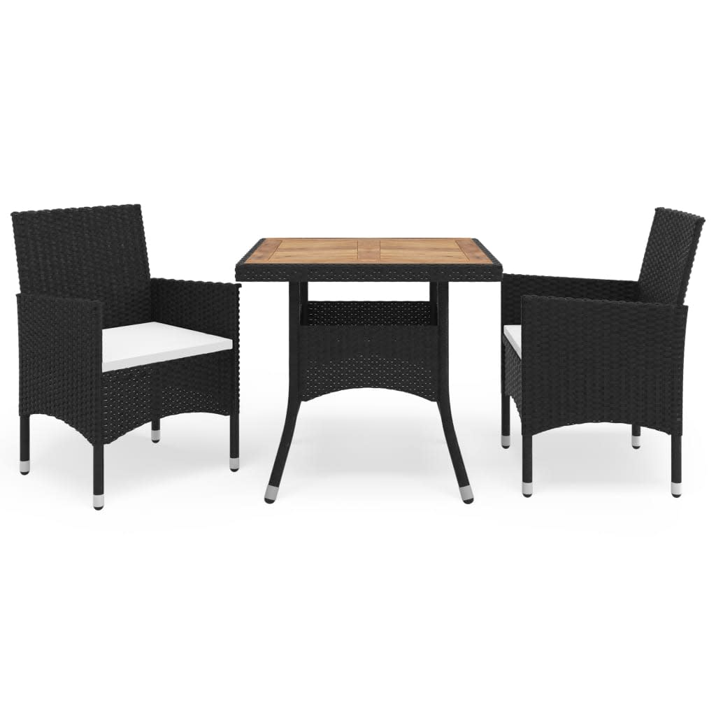 5 Piece Garden Dining Set Poly Rattan And Solid Wood Black