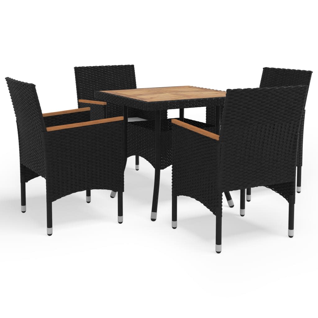 5 Piece Garden Dining Set Poly Rattan And Solid Wood Black