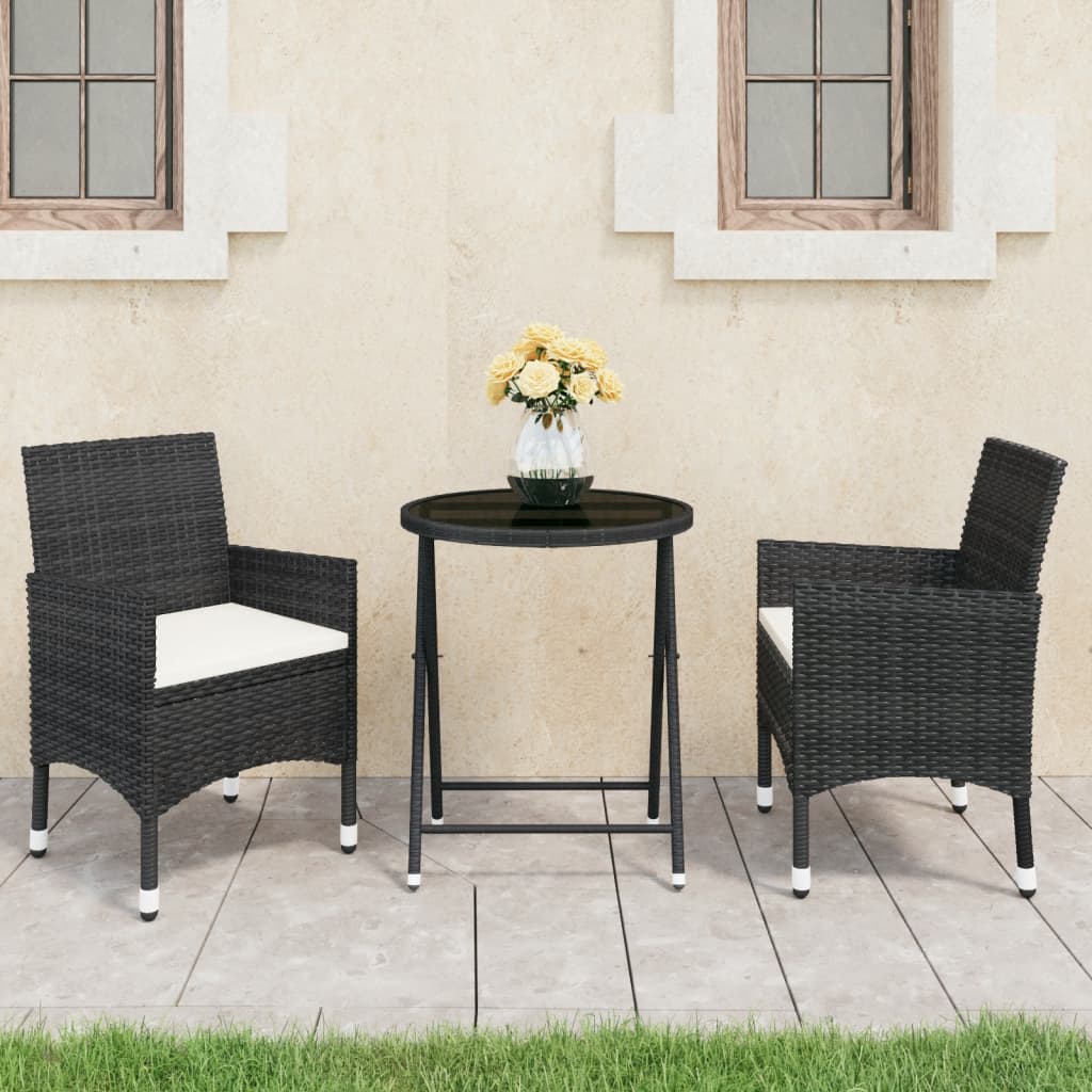 3 Piece Garden Bistro Set Poly Rattan And Acacia Wood Black