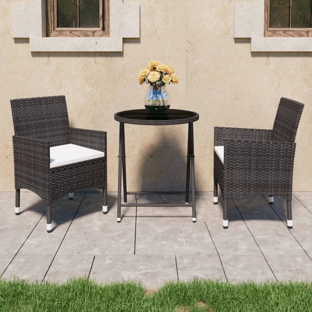 3 Piece Garden Bistro Set Poly Rattan And Acacia Wood Black