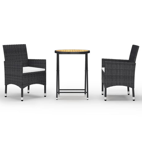 3 Piece Garden Bistro Set Poly Rattan And Acacia Wood Black