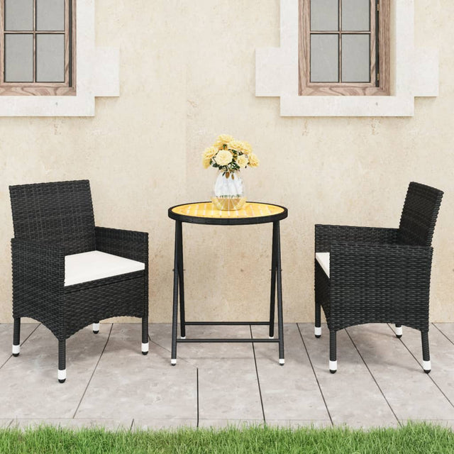 3 Piece Garden Bistro Set Poly Rattan And Acacia Wood Black