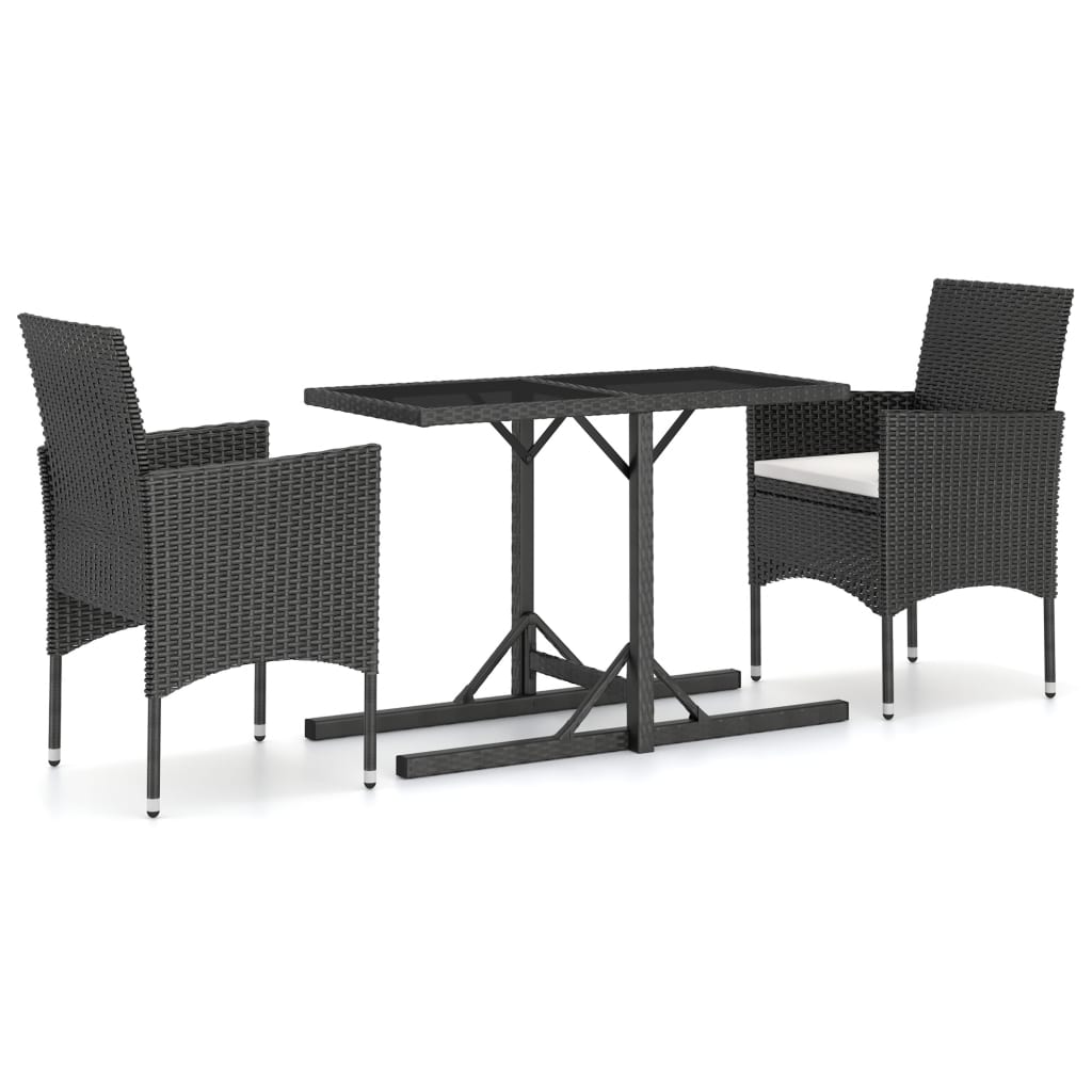 3 Piece Garden Dining Set Poly Rattan And Tempered Glass