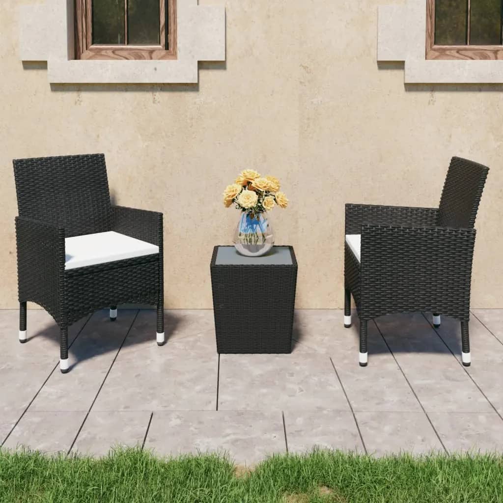 3 Piece Garden Bistro Set Poly Rattan And Solid Wood Black