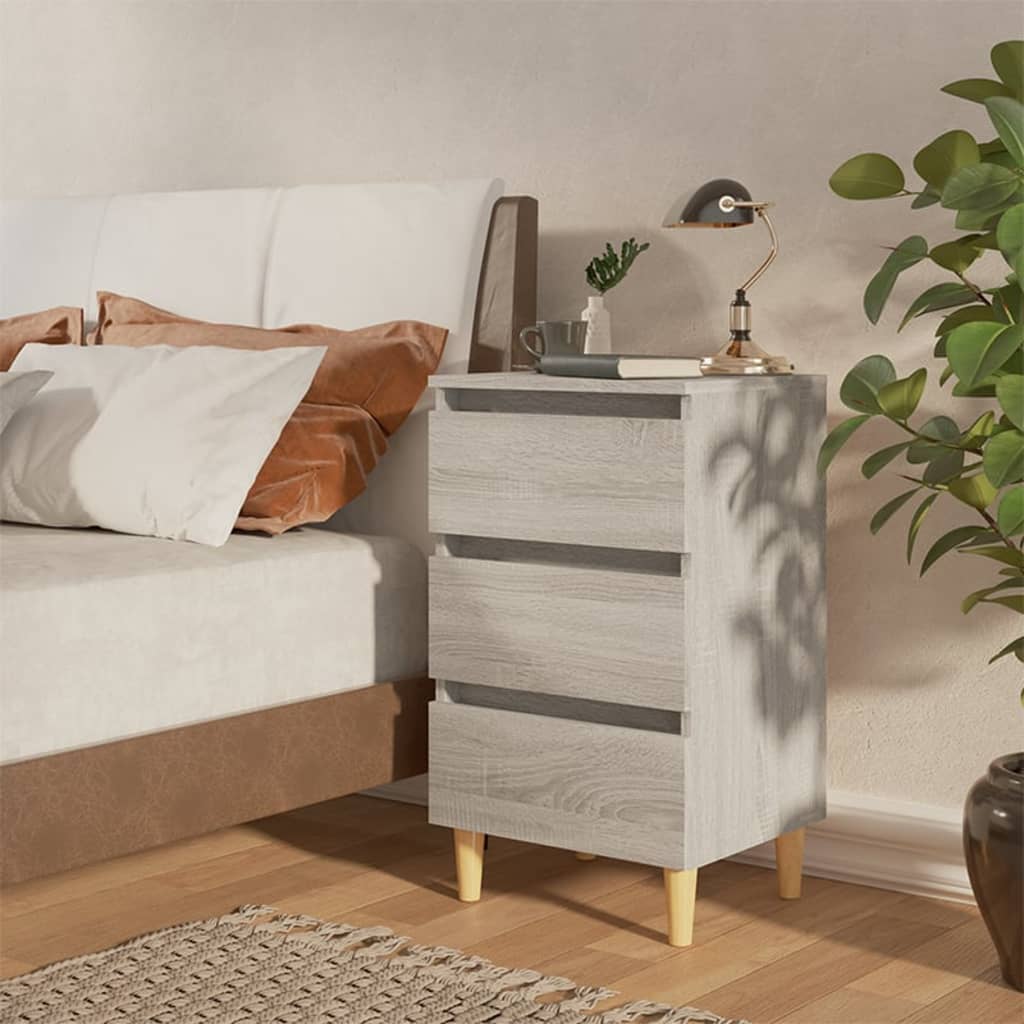 Bed Cabinets & Solid Wood Legs 2 Pcs 40X35X69 Cm