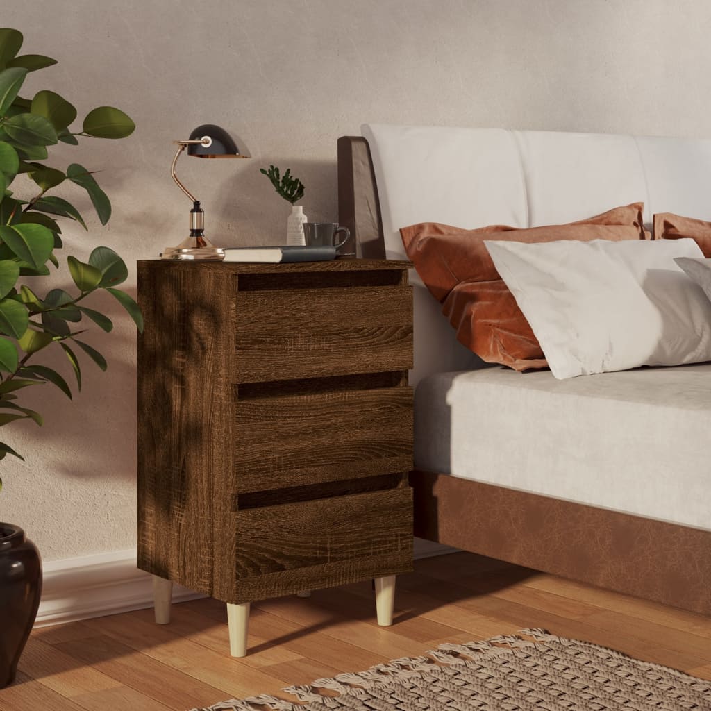 Bed Cabinets & Solid Wood Legs 2 Pcs 40X35X69 Cm