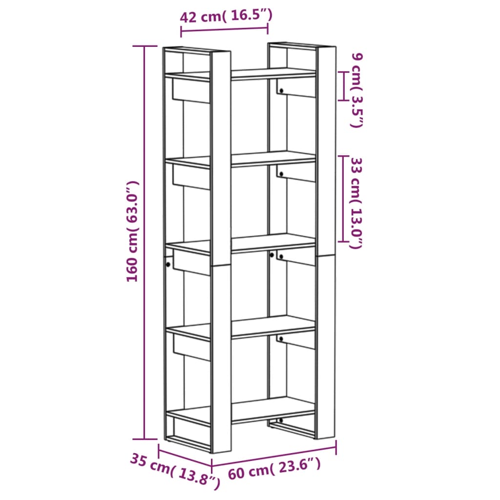 Book Cabinet/Room Divider 60X35X160 Cm Solid Wood