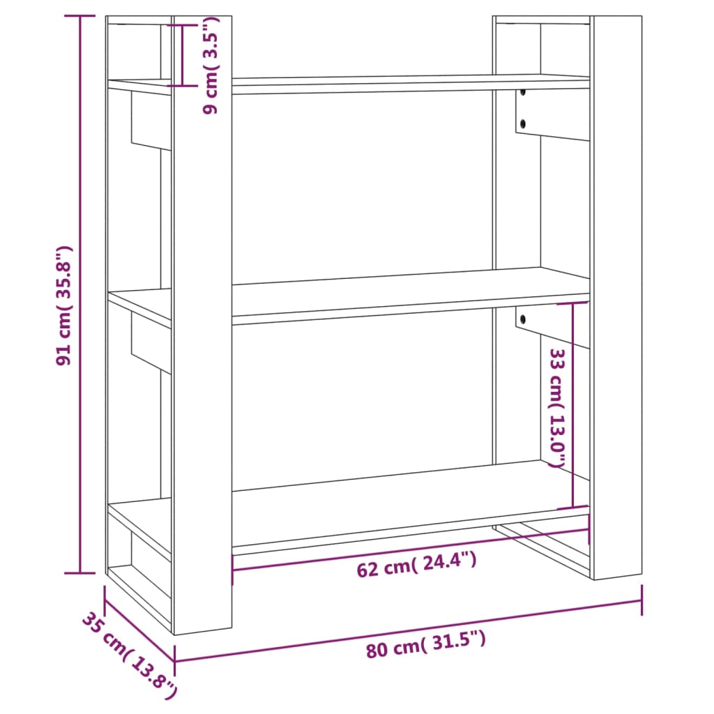 Book Cabinet/Room Divider 80X35X91 Cm Solid Wood Pine