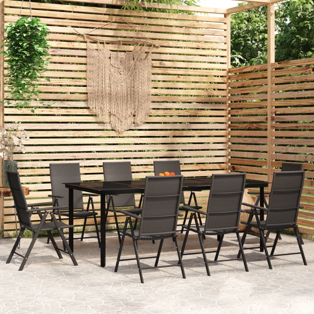 7 Piece Garden Dining Set Black