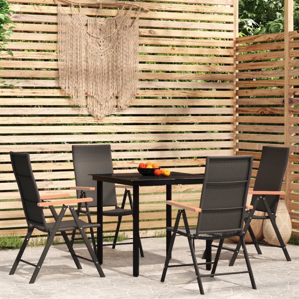 5 Piece Garden Dining Set Black And Brown Poly Rattan