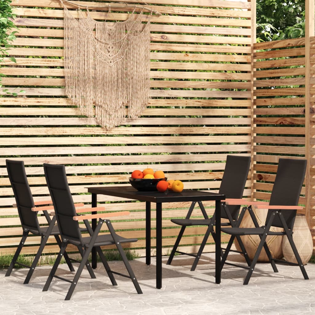 5 Piece Garden Dining Set Black And Brown Poly Rattan