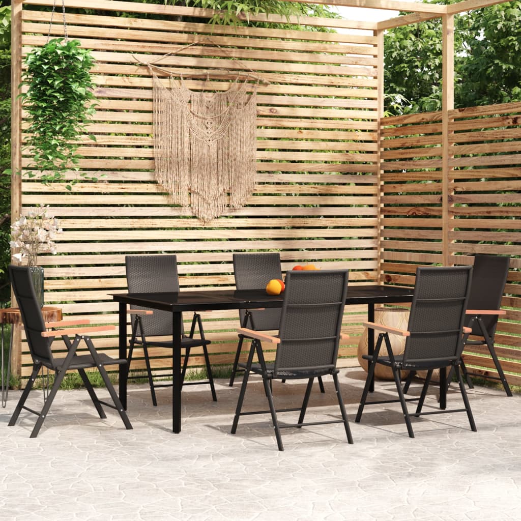 5 Piece Garden Dining Set Black And Brown Poly Rattan