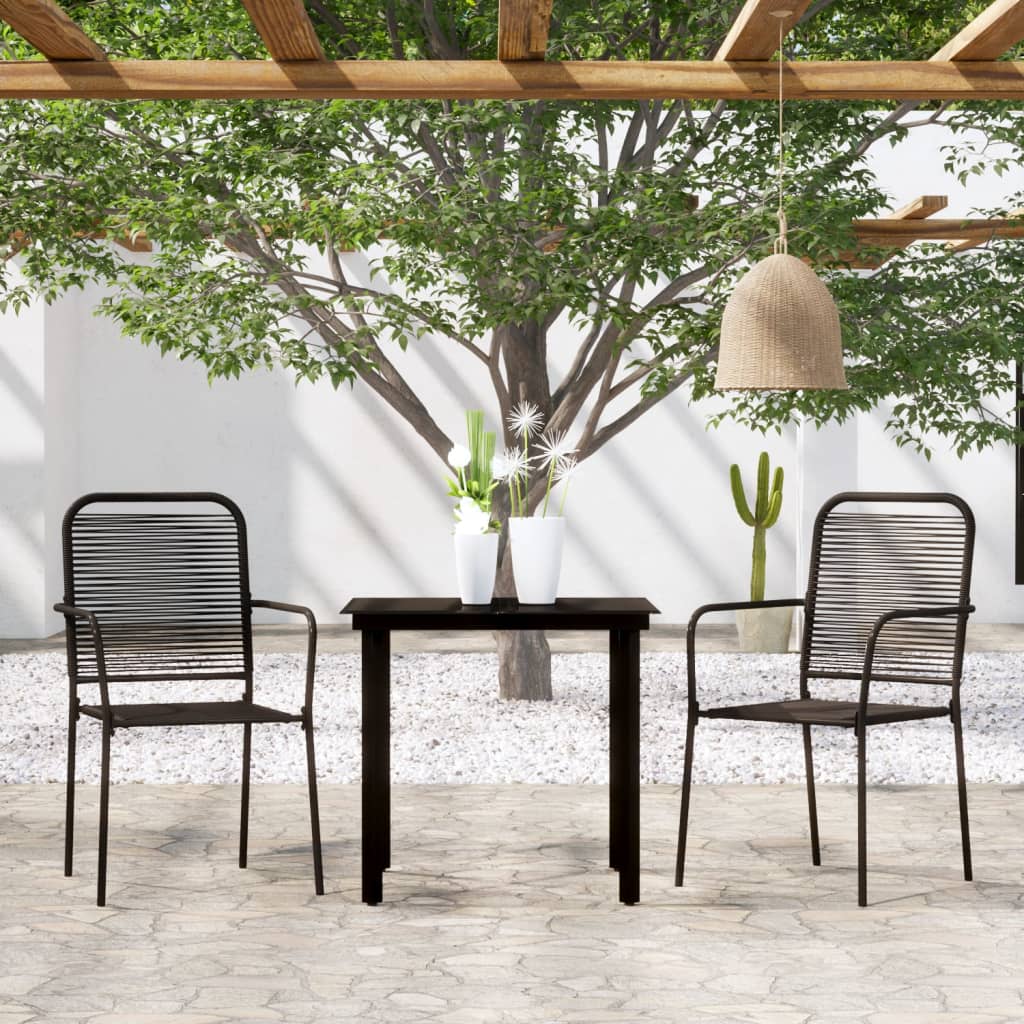 5 Piece Garden Dining Set Black Cotton Rope And Steel
