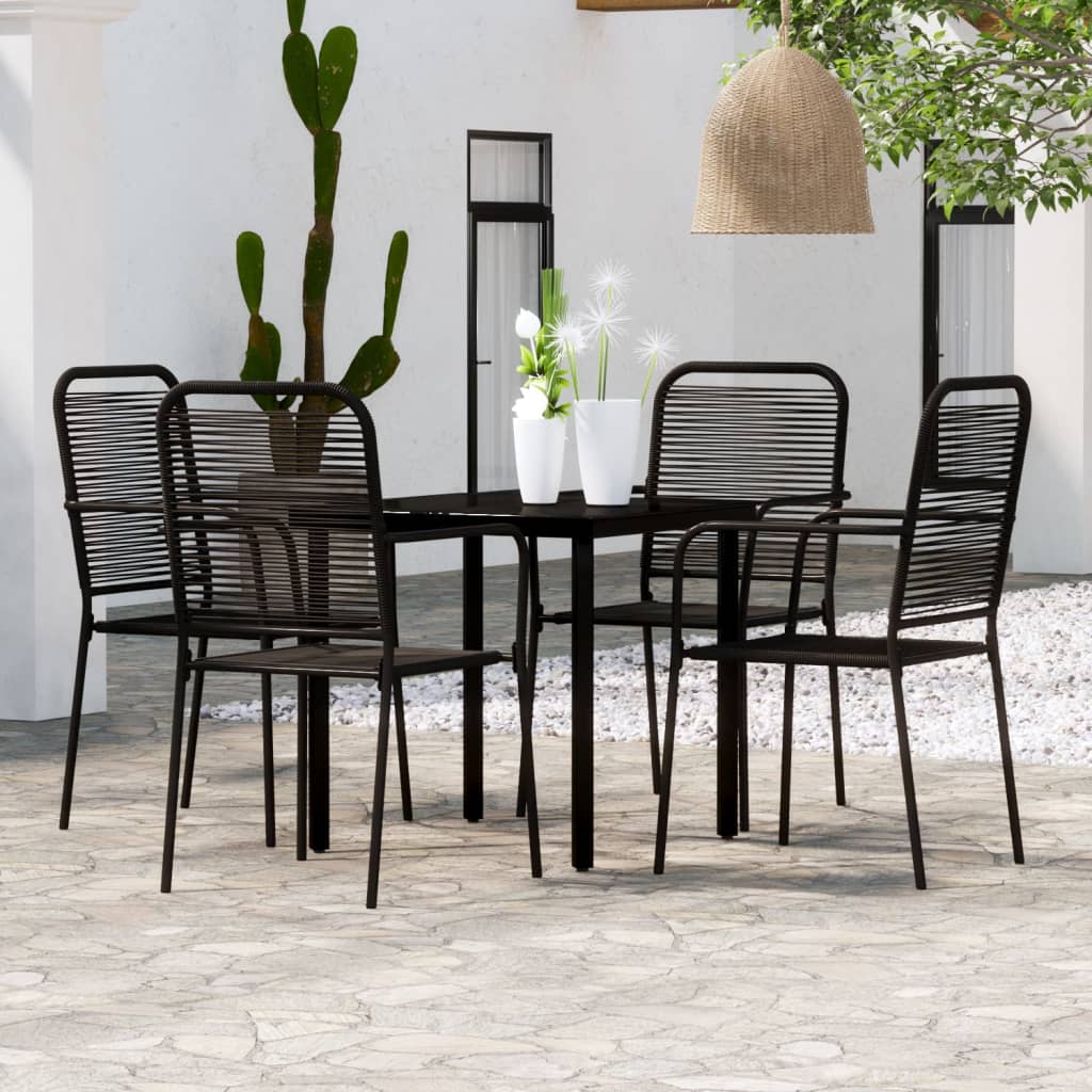 5 Piece Garden Dining Set Black Cotton Rope And Steel