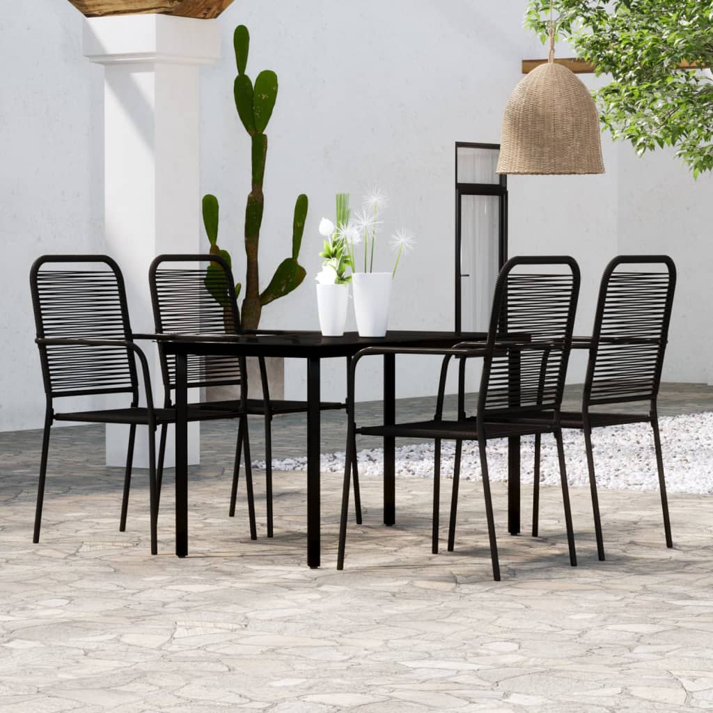 5 Piece Garden Dining Set Black Cotton Rope And Steel