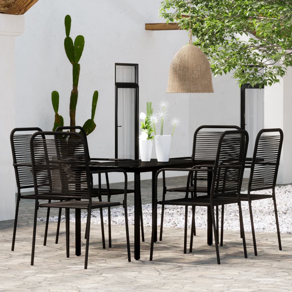 5 Piece Garden Dining Set Black Cotton Rope And Steel