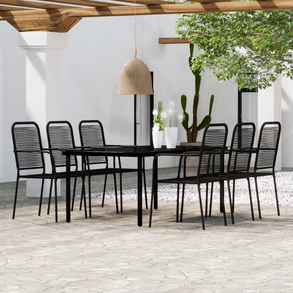 5 Piece Garden Dining Set Black Cotton Rope And Steel