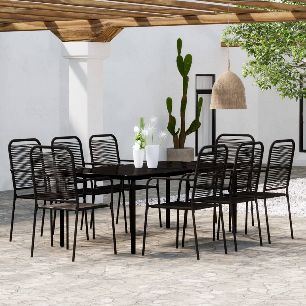 5 Piece Garden Dining Set Black Cotton Rope And Steel