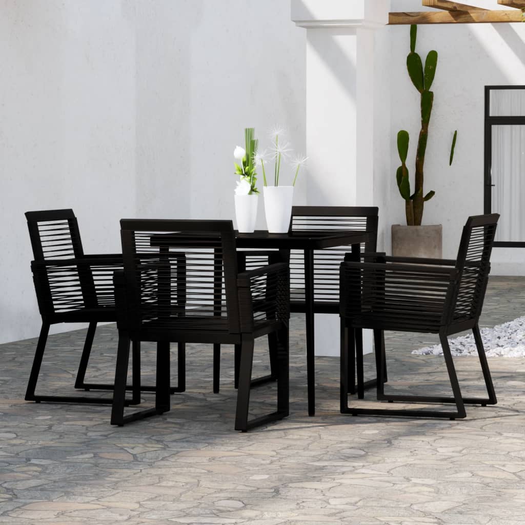 5 Piece Garden Dining Set Black Pvc Rattan