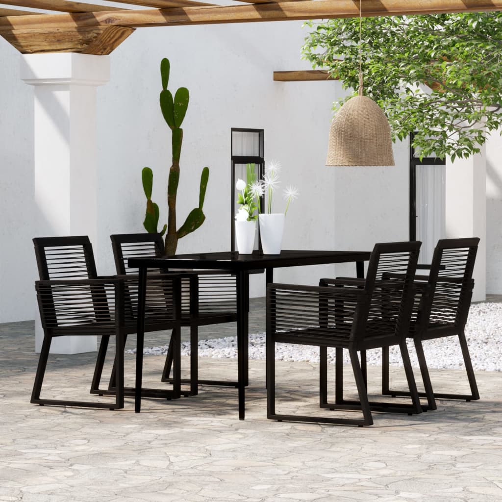 5 Piece Garden Dining Set Black Pvc Rattan