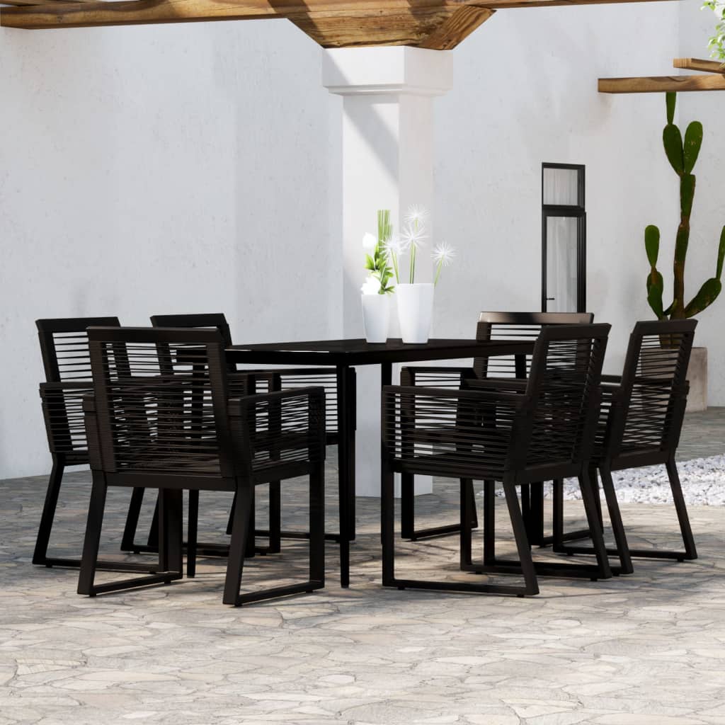 5 Piece Garden Dining Set Black Pvc Rattan