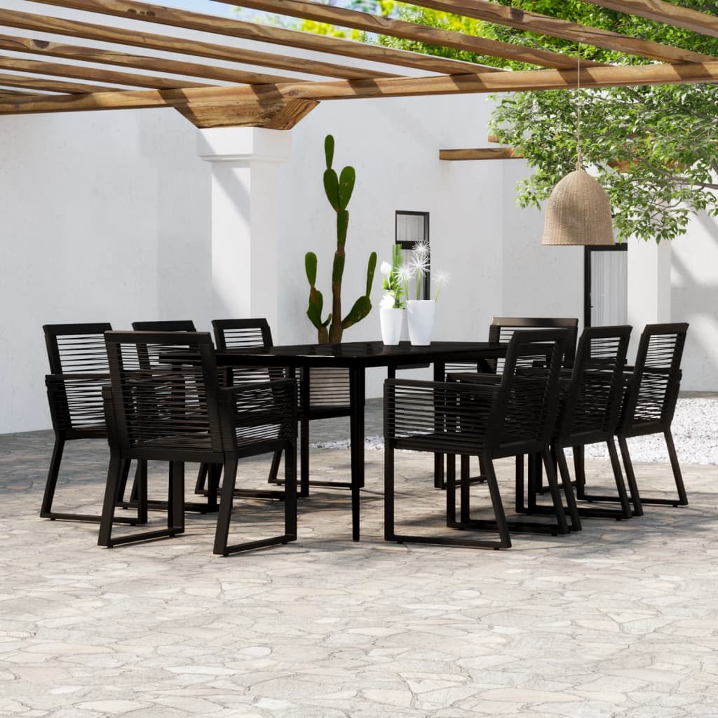 5 Piece Garden Dining Set Black Pvc Rattan