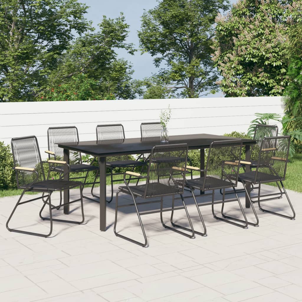5 Piece Garden Dining Set Black Pvc Rattan