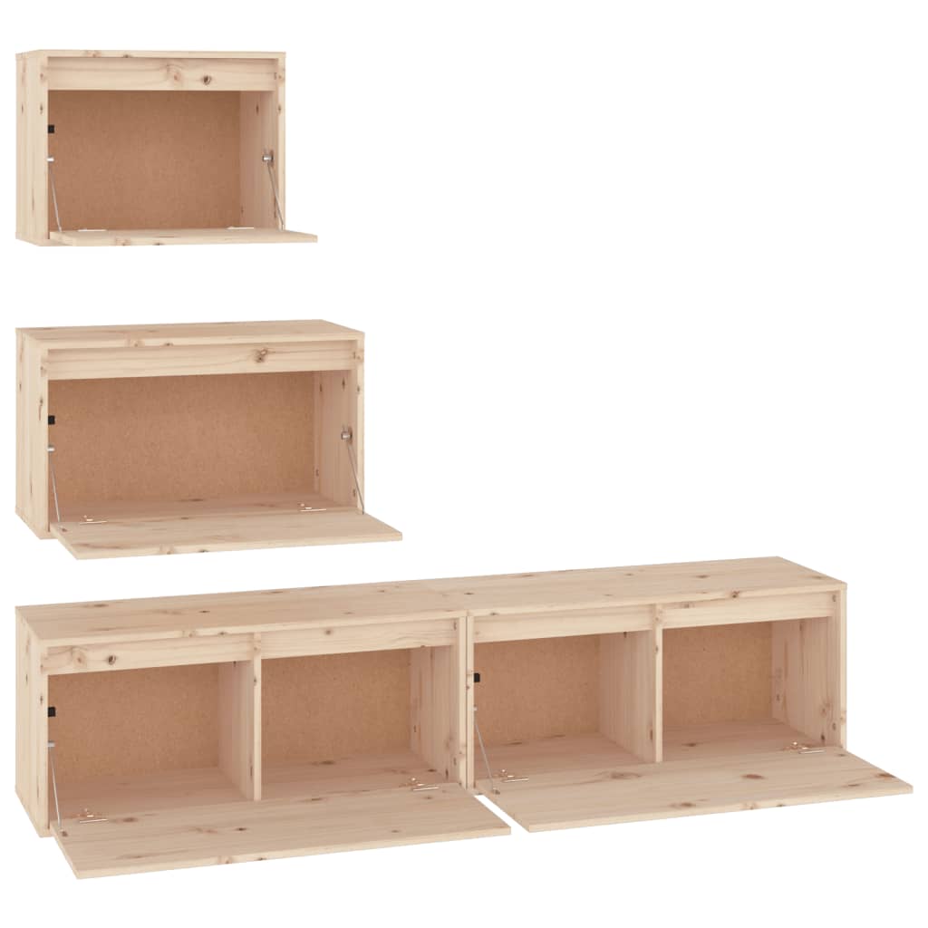 Tv Cabinets 4 Pcs Solid Wood Pine