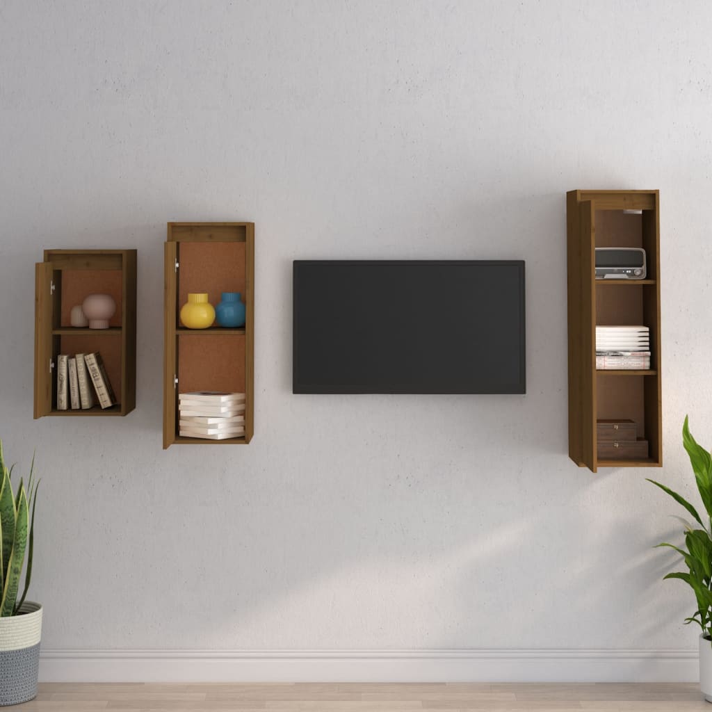 Tv Cabinets 3 Pcs Solid Wood Pine