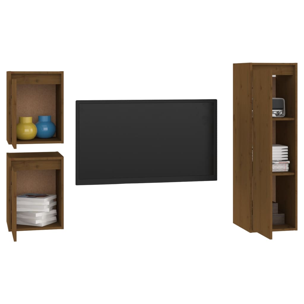 Tv Cabinets 3 Pcs Solid Wood Pine
