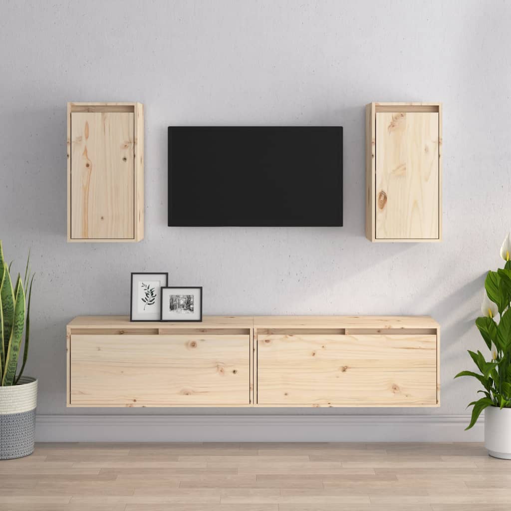 Tv Cabinets 4 Pcs Solid Wood Pine