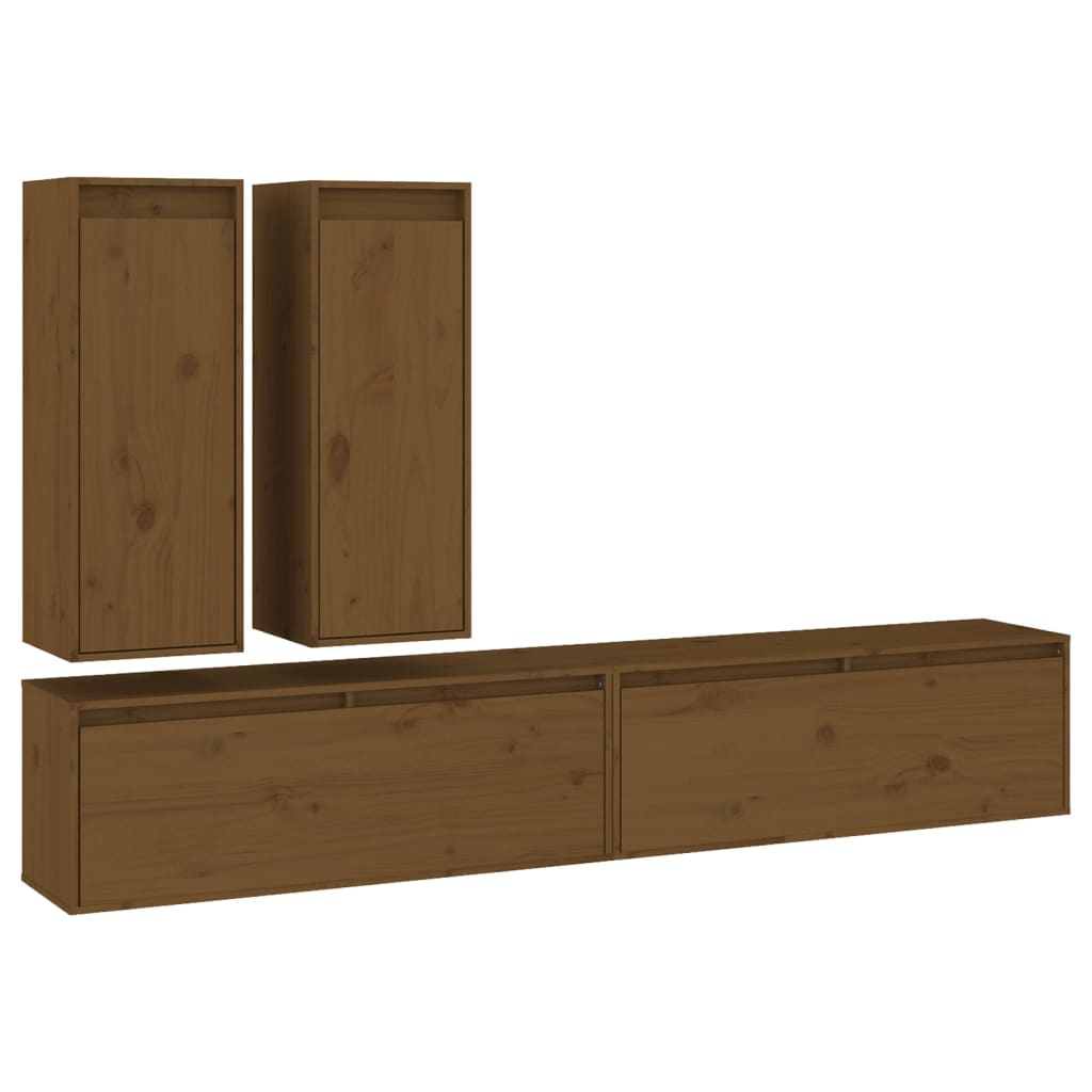 Tv Cabinets 4 Pcs Solid Wood Pine
