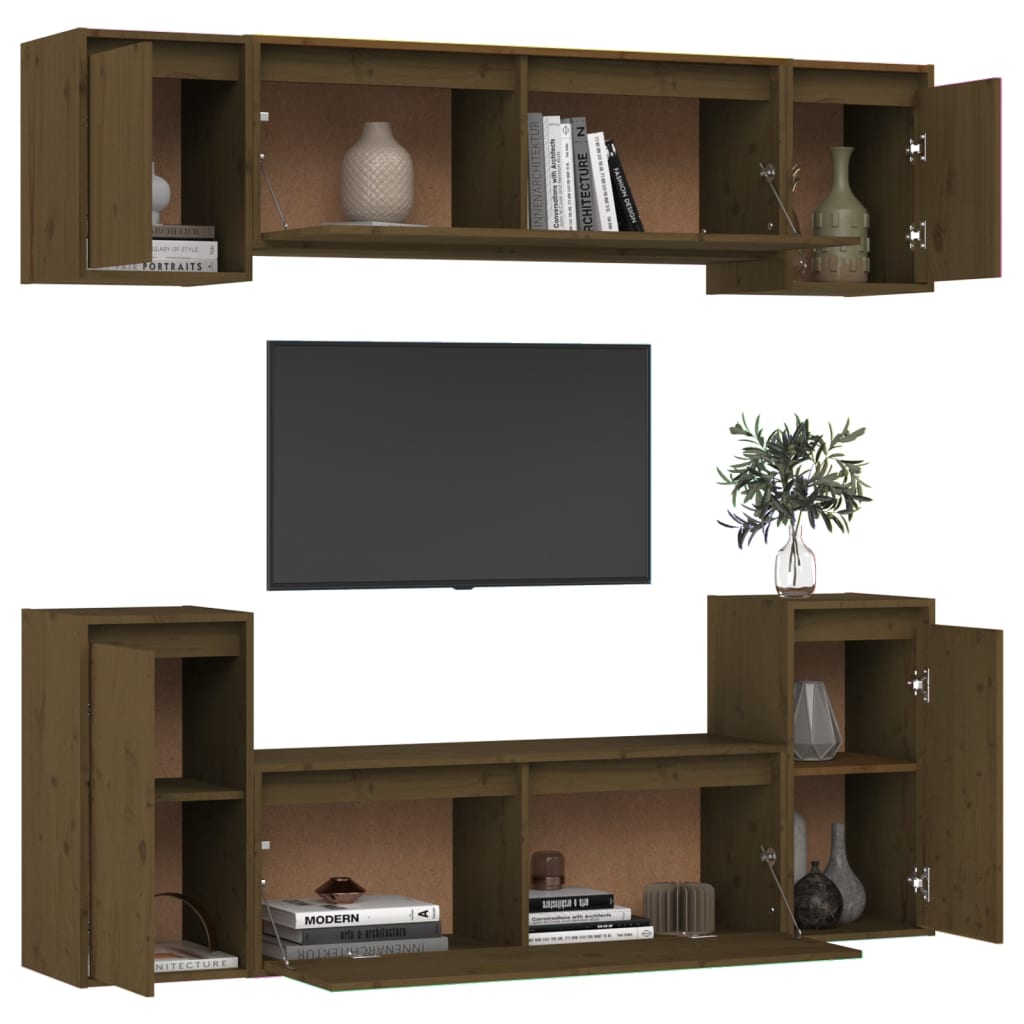 Tv Cabinets 6 Pcs Solid Wood Pine
