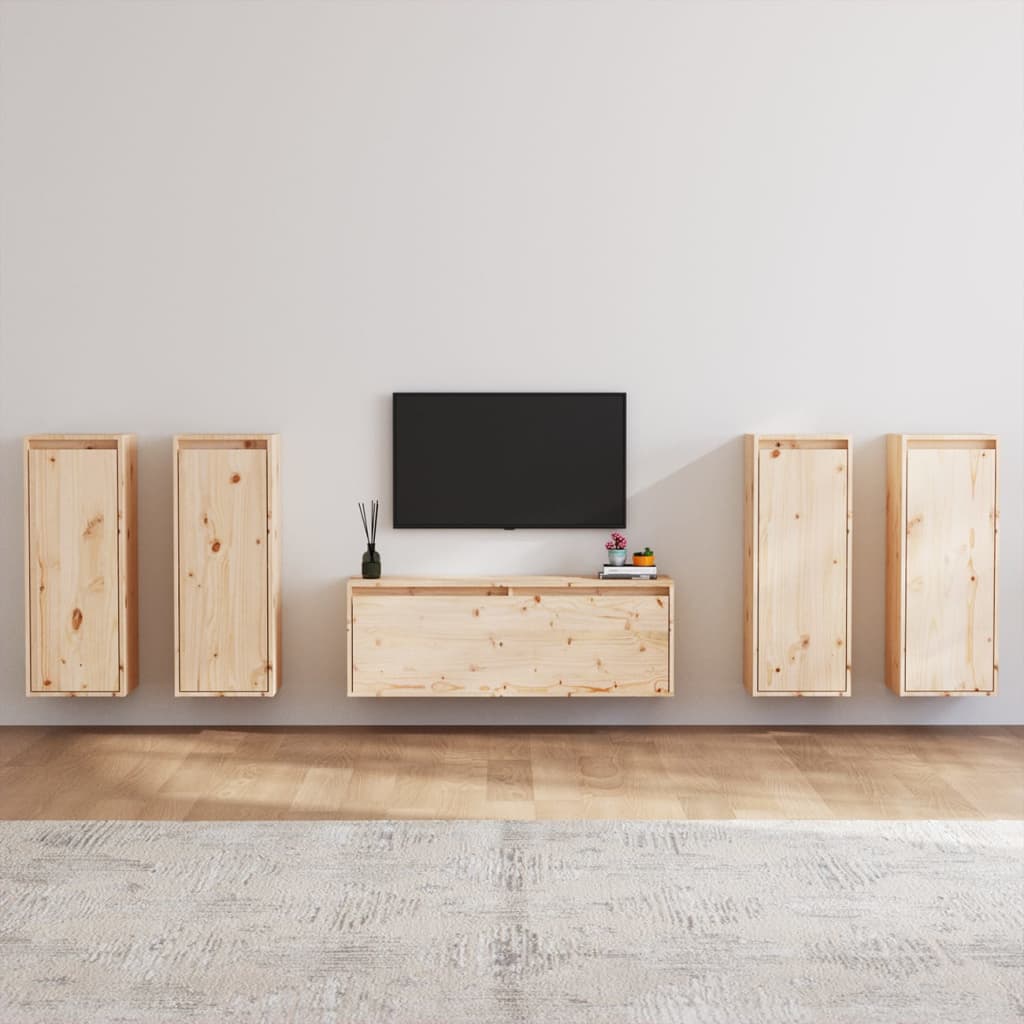 Tv Cabinets 5 Pcs Solid Wood Pine