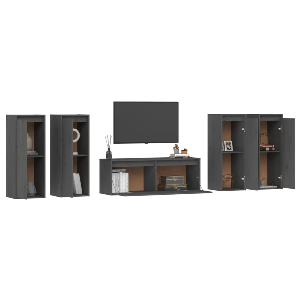 Tv Cabinets 5 Pcs Solid Wood Pine