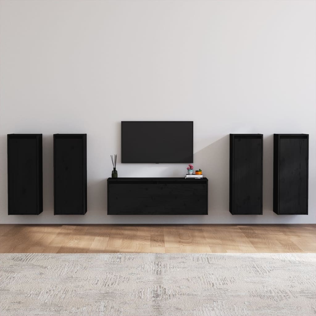 Tv Cabinets 5 Pcs Solid Wood Pine