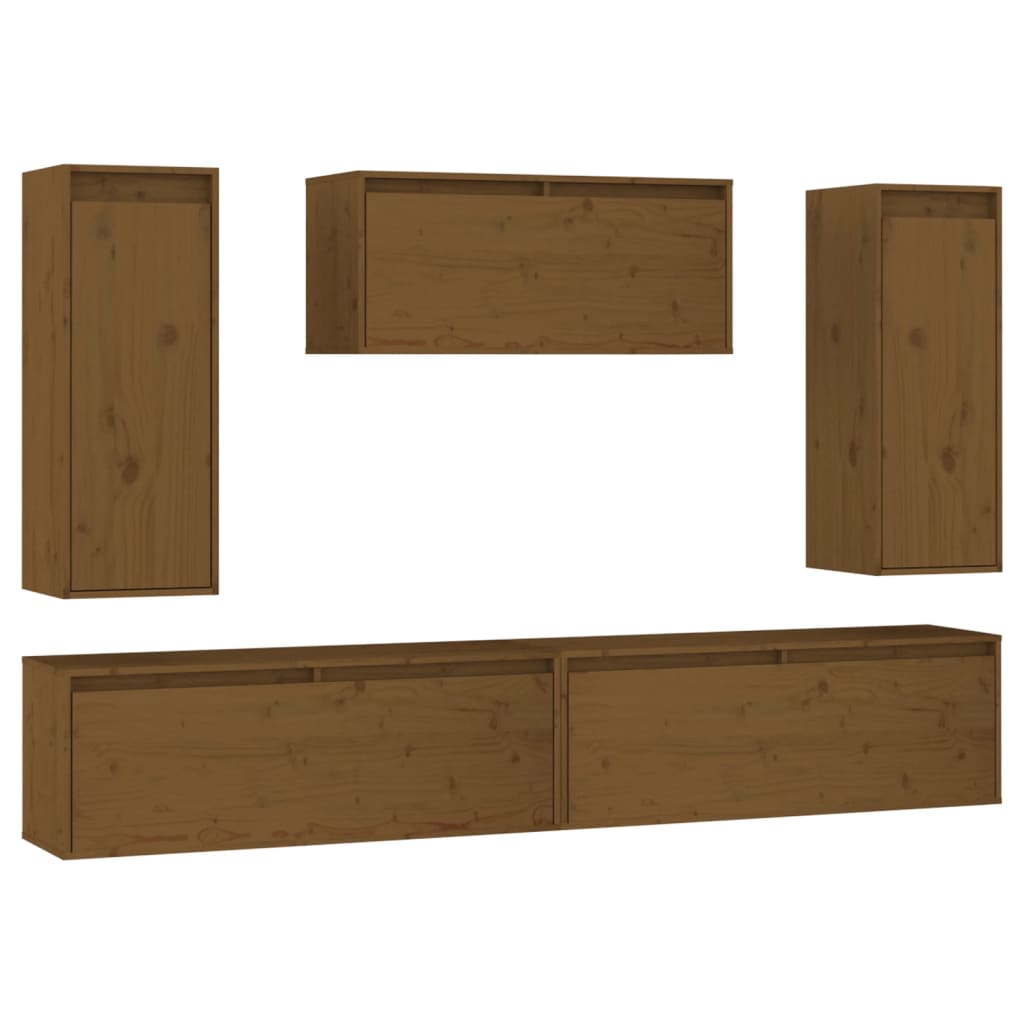 Tv Cabinets 5 Pcs Solid Wood Pine
