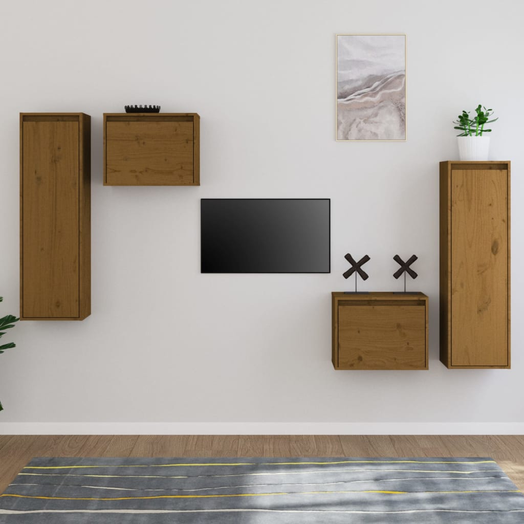 Tv Cabinets 4 Pcs Solid Wood Pine