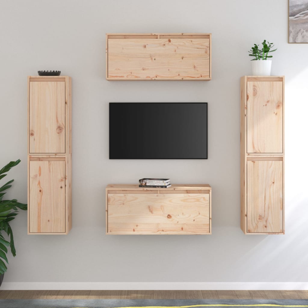 Tv Cabinets 6 Pcs Solid Wood Pine