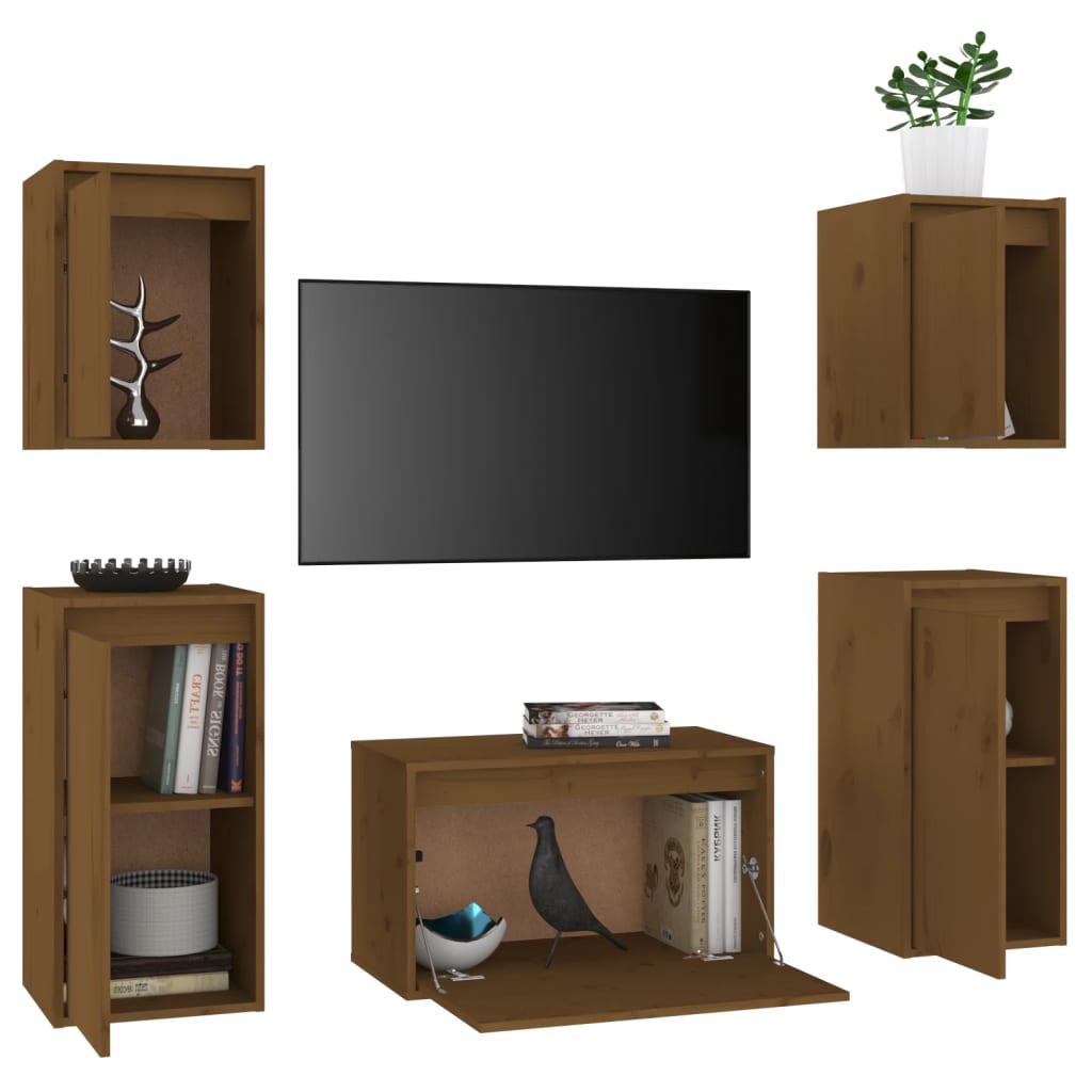 Tv Cabinets 5 Pcs Solid Wood Pine