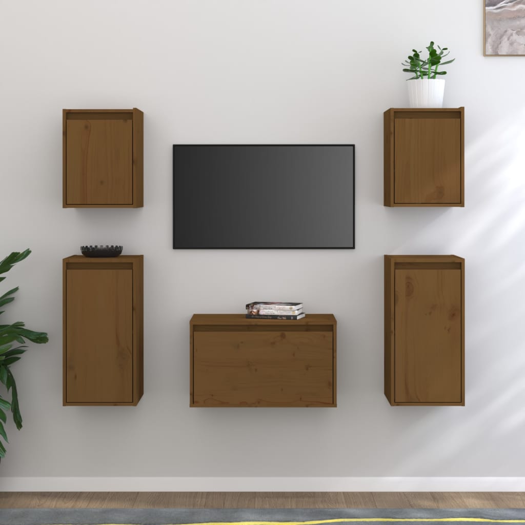 Tv Cabinets 5 Pcs Solid Wood Pine