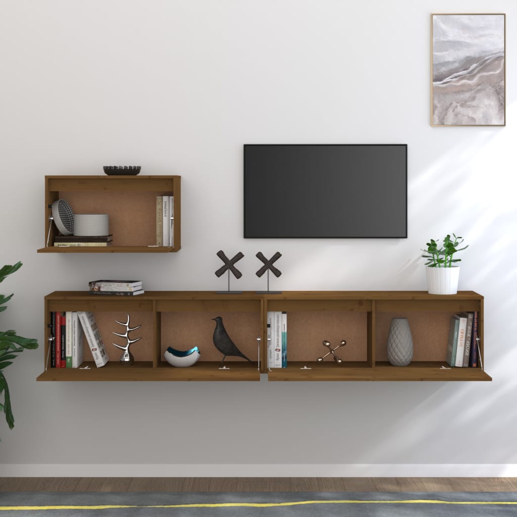 Tv Cabinets 3 Pcs Solid Wood Pine